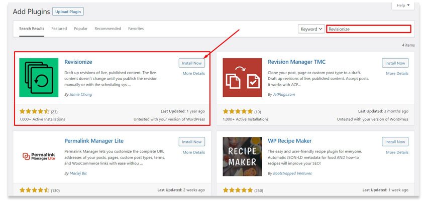 Install Revisionize Plugin