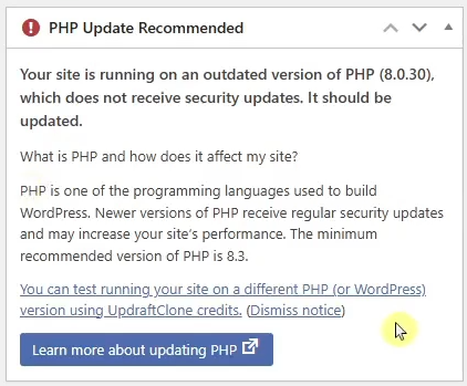 PHP Update Recommended